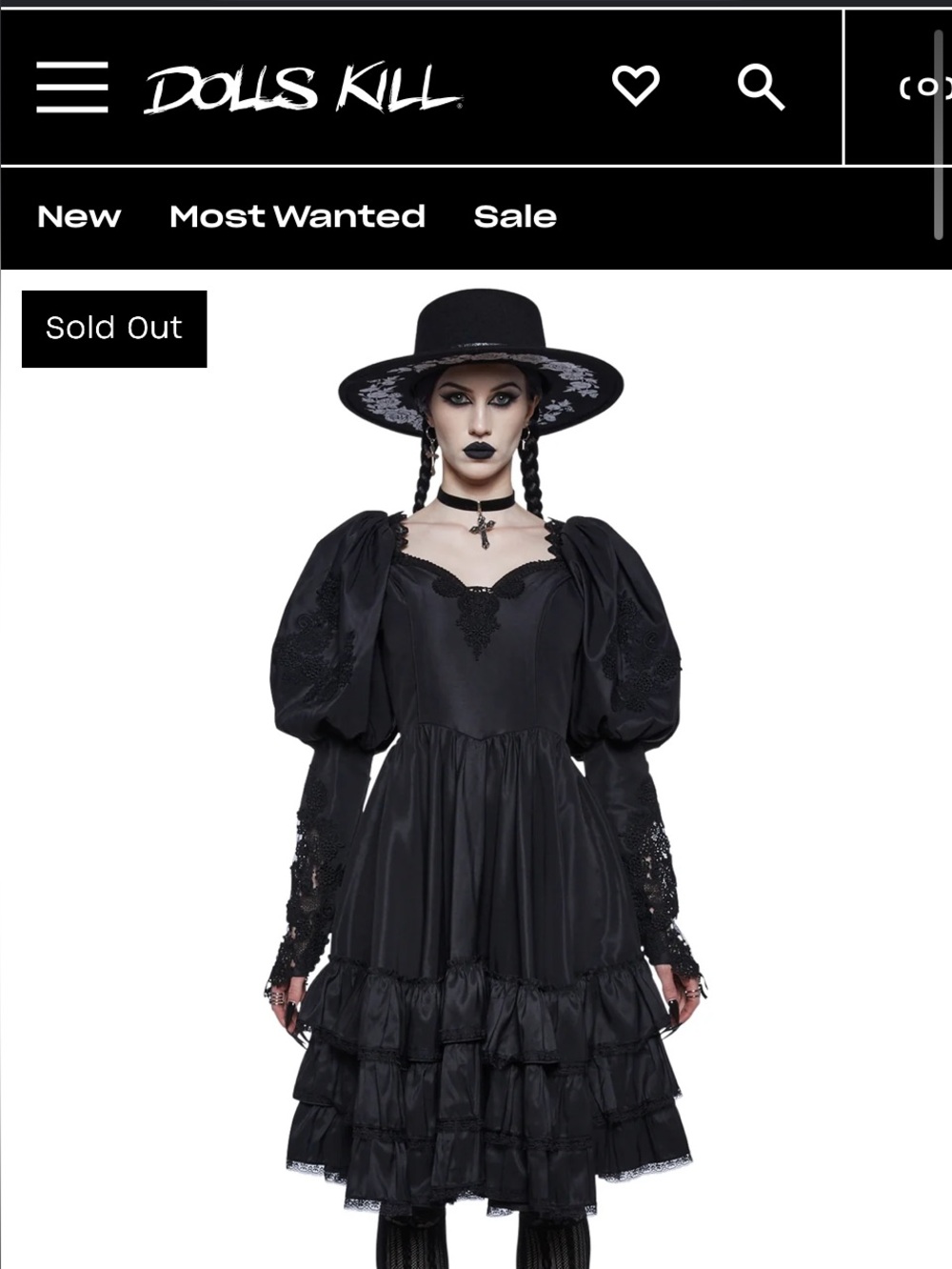 Widow Dolls Kill ‘Mortal Suffering’ Goth Lolita Puff Sleeve Lace Romantic Dress - Picture 7 of 8